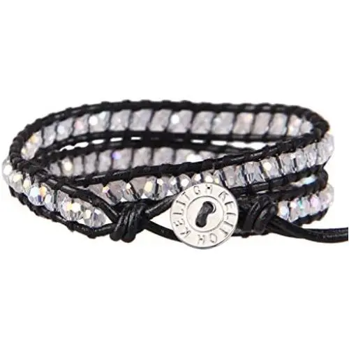 KELITCH Double Wrap Bracelet Women Braided Lapis Lazuli Beads Bracelets on Black Leather