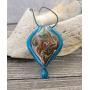 Designer Murano inspired Glass - Aqua blue with gold, yellow, black and red swirls - Twisted Leaf Pendant Necklace Set - Fashion Interchangeable Jewelry - Hypoallergenic - Gift ready