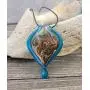 Designer Murano inspired Glass - Aqua blue with gold, yellow, black and red swirls - Twisted Leaf Pendant Necklace Set - Fashion Interchangeable Jewelry - Hypoallergenic - Gift ready