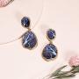 BONALUNA Bohemian Wood And Flower Printed Oval Shaped Drop Statement Earrings
