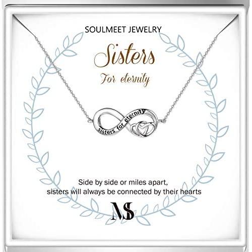SOULMEET Sisters for Eternity Necklace Gifts from Sister,Sterling Silver Sister Necklace for Women,Christmas Birthday Jewelry Gifts for Sister