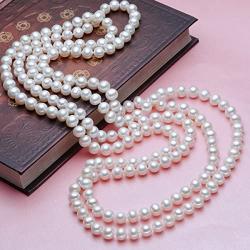 Merdia Elegant Women Lady Long White Sweater Created Pearl Necklace Beaded Necklace