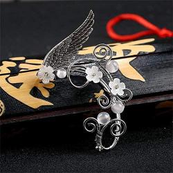 Elf Ear Cuffs Handmade Clip-on Earrings Hollowed Flower Leaf Wing Tassel Filigree Elven Handcraft Fairy Cuff Wrap Earrings for Women Girls Fantasy Halloween Costume, Cosplay, Wedding Jewelry