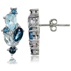 Sterling Silver London Blue, Blue Topaz, and White Topaz Cluster Tonal Drop Earrings