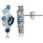 Sterling Silver London Blue, Blue Topaz, and White Topaz Cluster Tonal Drop Earrings