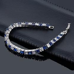 Gem Stone King 15.00 Cttw Princess Cut Blue and White Cubic Zirconia CZ Women Tennis Bracelet 7 Inch