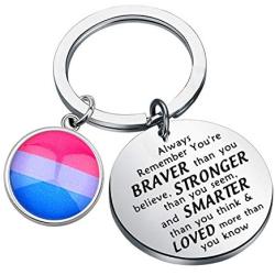 AKTAP LGBT Rainbow Gay & Lesbian Pride Keychain Pansexual Gifts Transgender Pride Jewelry Always Remember You’re Braver Than You Believed for Bisexual Pride