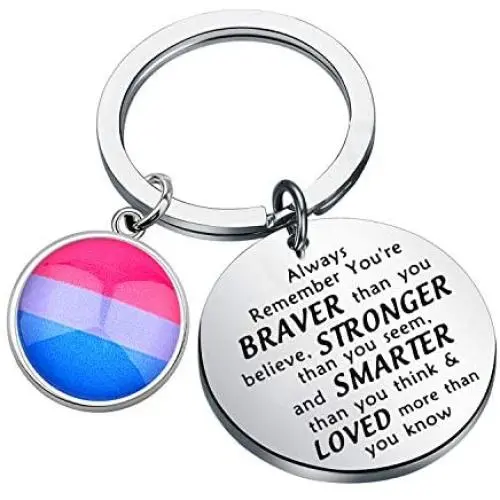AKTAP LGBT Rainbow Gay & Lesbian Pride Keychain Pansexual Gifts Transgender Pride Jewelry Always Remember You’re Braver Than You Believed for Bisexual Pride