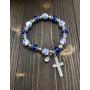 Nazareth Store Religious Cross Bracelet Christian Classic Beaded Bangle with Blue Crystal Beads Sacred Gift for Teen Girls Jewelry for Women & Men