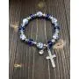 Nazareth Store Religious Cross Bracelet Christian Classic Beaded Bangle with Blue Crystal Beads Sacred Gift for Teen Girls Jewelry for Women & Men