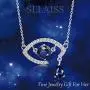 Sllaiss Sterling Silver Blue Sapphire Devils Eye Hanging with Teardrops Necklace for Women Fine Jewelry Gifts for Her, Set with Swarovski Zirconias
