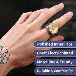 FaithHeart Saint Michael Ring, Saint Christopher Rings Catholic Medal Great Protector Archangel Defeating Satan Figurine Stainless Steel Amulet Rings for Men -Send Delicate Box