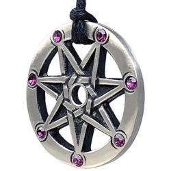 Magic Pagan Jewelry Septagram 7 Pointed Fairy Star Heptagram Silver Pewter Unisex Purple Crystal Pendant Necklace Luck Charm Protection Amulet Wicca Medallion travel Talisman w Black Adjustable Cord