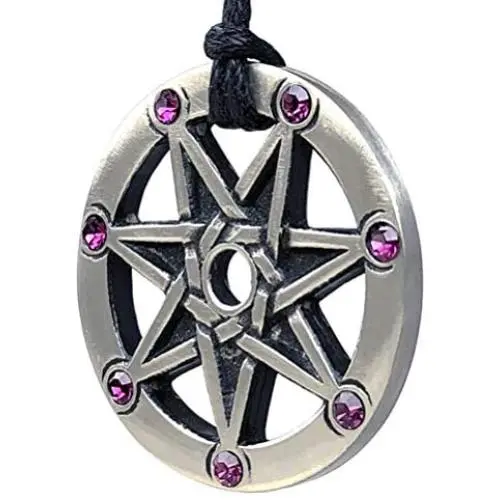 Magic Pagan Jewelry Septagram 7 Pointed Fairy Star Heptagram Silver Pewter Unisex Purple Crystal Pendant Necklace Luck Charm Protection Amulet Wicca Medallion travel Talisman w Black Adjustable Cord Magic Pagan Jewelry Septagram 7 Pointed Fairy Star Heptagram Silver Pewter Unisex Purple Crystal Pendant Necklace Luck Charm Protection Amulet Wicca Medallion travel Talisman w Black Adjustable Cord