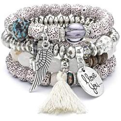 ODLADM 4 Wrap Women Stretch Bracelets Beaded Layered Bracelet Natural Gemstone Jewelry for Women Girls