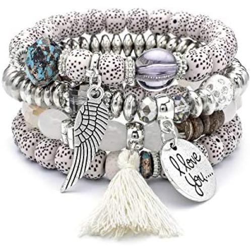 ODLADM 4 Wrap Women Stretch Bracelets Beaded Layered Bracelet Natural Gemstone Jewelry for Women Girls