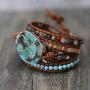Yingan Handmade Natural Ocean Jasper Stone Genuine Leather 5X Wrap Bracelet