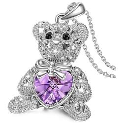 J.NINA ʕ •ᴥ•ʔ Bucci Bear ʕ •ᴥ•ʔ Necklace Gifts for Women Teddy Bear Pendant Necklace Gifts for Daughter Crystals Adored with Star-Shaped Hollow Cute Present for Her