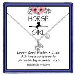 Horse Gifts for Girls, 14K White Gold Plated Heart Initial Horse Necklace Personalized Gifts Dainty Horse Jewelry Horse Necklaces for Girls Women Horse Lovers