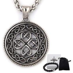 GUNGNEER Stainless Steel Interwoven Circle Celtic Knot Keel Chain Pendant Necklace Protection Infinity Jewelry