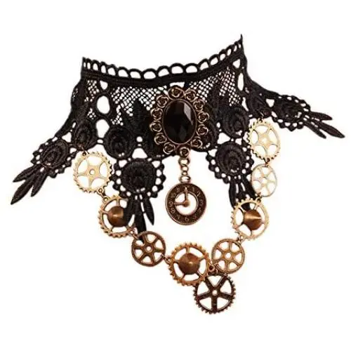 MEiySH Lolita Goth Punk Wedding Party Black Steam Punk Gear Choker Necklace