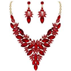 BriLove Womens Costume Fashion Crystal Multi Leaf Marquise Cluster Enamel Statement Necklace Dangle Earrings Set