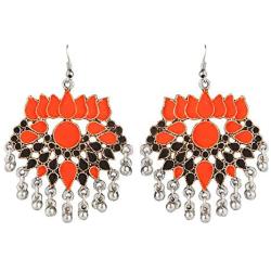 Efulgenz Boho Vintage Antique Ethnic Gypsy Tribal Indian Oxidized Gold Tassel Jhumka Dangle Earrings Set Jewelry
