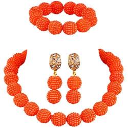aczuv Nigerian Wedding African Beads Jewelry Set Women Simulated Pearl Necklace and Earrings