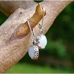 Recycled Vintage White 1960s Cold Cream Bottle Sterling Silver Botanical Leverback Earrings