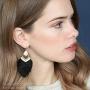 Bohemian Silky Thread Fan Fringe Tassel Statement Earrings - Lightweight Strand Feather Shape Dangles