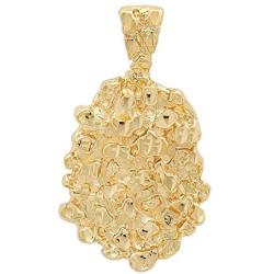 The Bling Factory 14k Gold Plated 25mm x 32mm Chunky Nugget Textured Medallion Pendant + 24'' 2.4mm Rope Chain Necklace Set