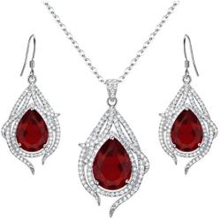 EleQueen 925 Sterling Silver Cubic Zirconia Teardrop of Angel Bridal Pendants Necklace Hook Earrings Sets