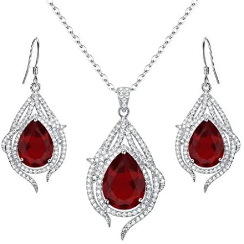 EleQueen 925 Sterling Silver Cubic Zirconia Teardrop of Angel Bridal Pendants Necklace Hook Earrings Sets