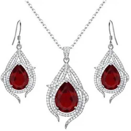 EleQueen 925 Sterling Silver Cubic Zirconia Teardrop of Angel Bridal Pendants Necklace Hook Earrings Sets EleQueen 925 Sterling Silver Cubic Zirconia Teardrop of Angel Bridal Pendants Necklace Hook Earrings Sets