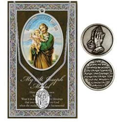 Inspire Nation St Joseph Pendant Pewter Medal on 18 Inch Stainless Steel Chain and Prayer