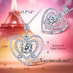 VAN RORSI&MO Heart Necklace-Eiffel Tower Heart Necklaces for Women 5A Cubic Zirconia 14K White Gold Heart Pendant Necklace Jewelry Necklaces for Women