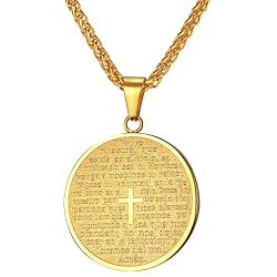 Coin Medal Necklace Men Women Stainless Steel 18K Gold Plated Personalized Mantra Engrave Inspirational Jewelry/Tree of Life Pendant/Cross Lords Prayer Necklace,Customizable and Send Gift Box