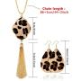 Hicarer Leopard Jewelry Set Long Necklace for Women Leopard Quatrefoil Necklace with Leather Teardrop Earrings, 3 Pack