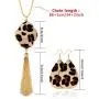 Hicarer Leopard Jewelry Set Long Necklace for Women Leopard Quatrefoil Necklace with Leather Teardrop Earrings, 3 Pack