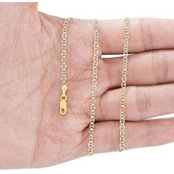 Nuragold 10k Yellow Gold 2.5mm Solid Mariner Anchor Link Chain Diamond Cut Two Tone Pave Pendant Necklace, Womens Mens Lobster Lock 16'' 18'' 20'' 22'' 24'' 26''