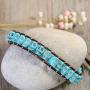KELITCH Created Turquoise Crystal Mix Beaded Single Wrap Bracelet on Brown Leather Handwoven New Jewelry