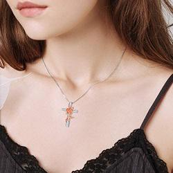 Sunflower Rose Flower Cross Cremation Jewelry 925 Sterling Silver Urn Necklace Keepsake Ashes Hair Memorial Pendant Always in My Heart Locket for Women
