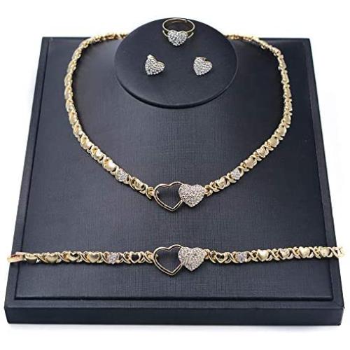 Giffor XOXO Jewelry Sets for Women Necklaces Choker with Earrings 14K Gold Plated Bracelets Rings Gifts Jewelries Suit