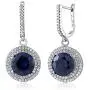 Gem Stone King 18.50 Ct Round Blue Simulated Sapphire 925 Sterling Silver Earrings Pendant Set