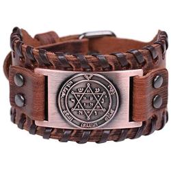 VASSAGO Vintage Amulet The Second Pentacle of Jupiter The Greater Key of Solomon Brown Leather Bracelet Gift Jewelry for Men Women