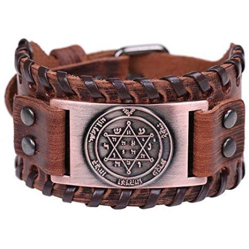 VASSAGO Vintage Amulet The Second Pentacle of Jupiter The Greater Key of Solomon Brown Leather Bracelet Gift Jewelry for Men Women