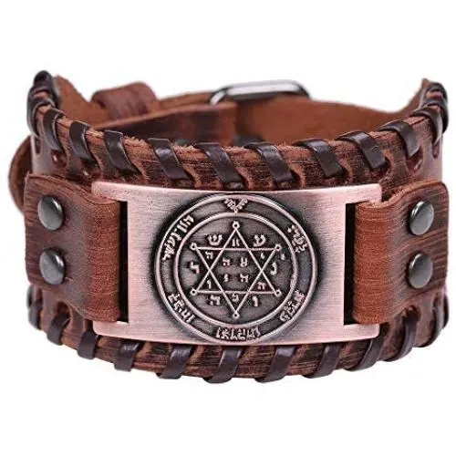VASSAGO Vintage Amulet The Second Pentacle of Jupiter The Greater Key of Solomon Brown Leather Bracelet Gift Jewelry for Men Women VASSAGO Vintage Amulet The Second Pentacle of Jupiter The Greater Key of Solomon Brown Leather Bracelet Gift Jewelry for Men Women