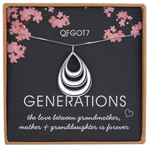 OFGOT7 Generations Necklace for Grandma Gifts - Sterling Silver Water Droplets Necklace for Mom Granddaughter Mothers Day Jewelry Birthday Gifts
