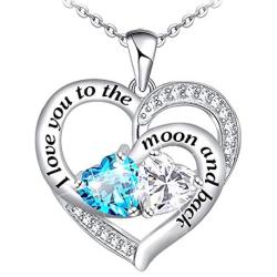 I Love You to The Moon and Back Necklace for Women 925 Sterling Silver Heart Pendant Necklace Jewelry Gifts for Women Wife Mom Girls