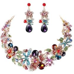 FUNRUN JEWELRY Wedding Bridal Necklace Earring Jewelry Set for Women Vintage Statement Necklace Teardrop Dangle Earring for Bridesmaid Evening Party Prom